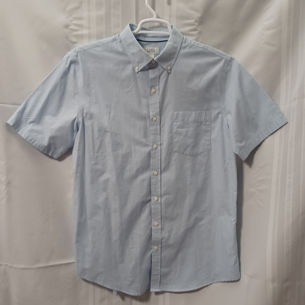 Croft & Barrow Button Down Men L Tall Blue Short Sleeve Pocket Shirt MC21W180XS2